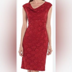 Ralph Lauren Connected Sequined Lace Sheath Dark Pink/ Red Dress Size:6